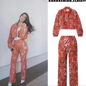 Maisie Wilen red club cropped printed shell jacket and straight leg pant set